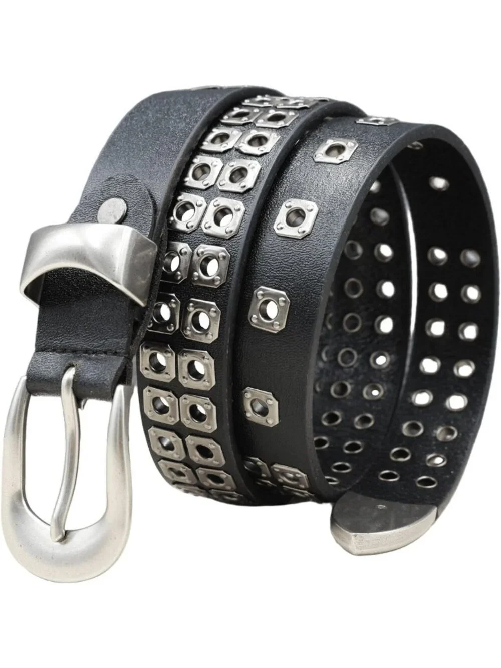 Black Studded Genuine Leather Belt for Men & Women - Y2K Goth Punk Style